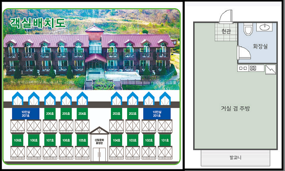 석모도 자연휴양림 -1차 휴양관 안내-객실배치도 및 구조도