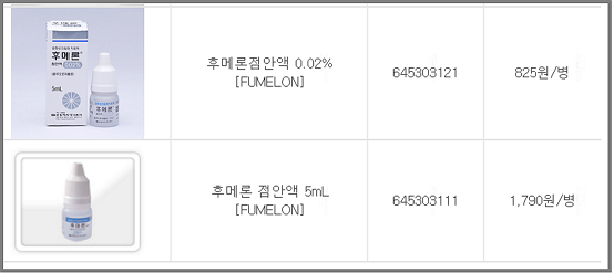 후메론 점안액  함량 따른 종류-한림제약